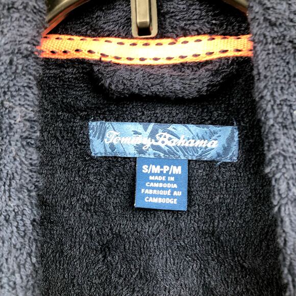 TOMMY BAHAMA Men's Cotton Terry Bath Robe Small Medium Navy Blue Logo Plush NWT - Picture 5 of 10